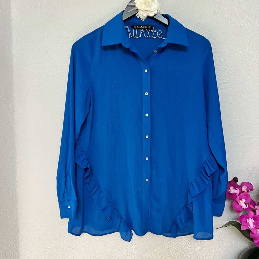 Zara Cobalt Blue Button Down Blouse